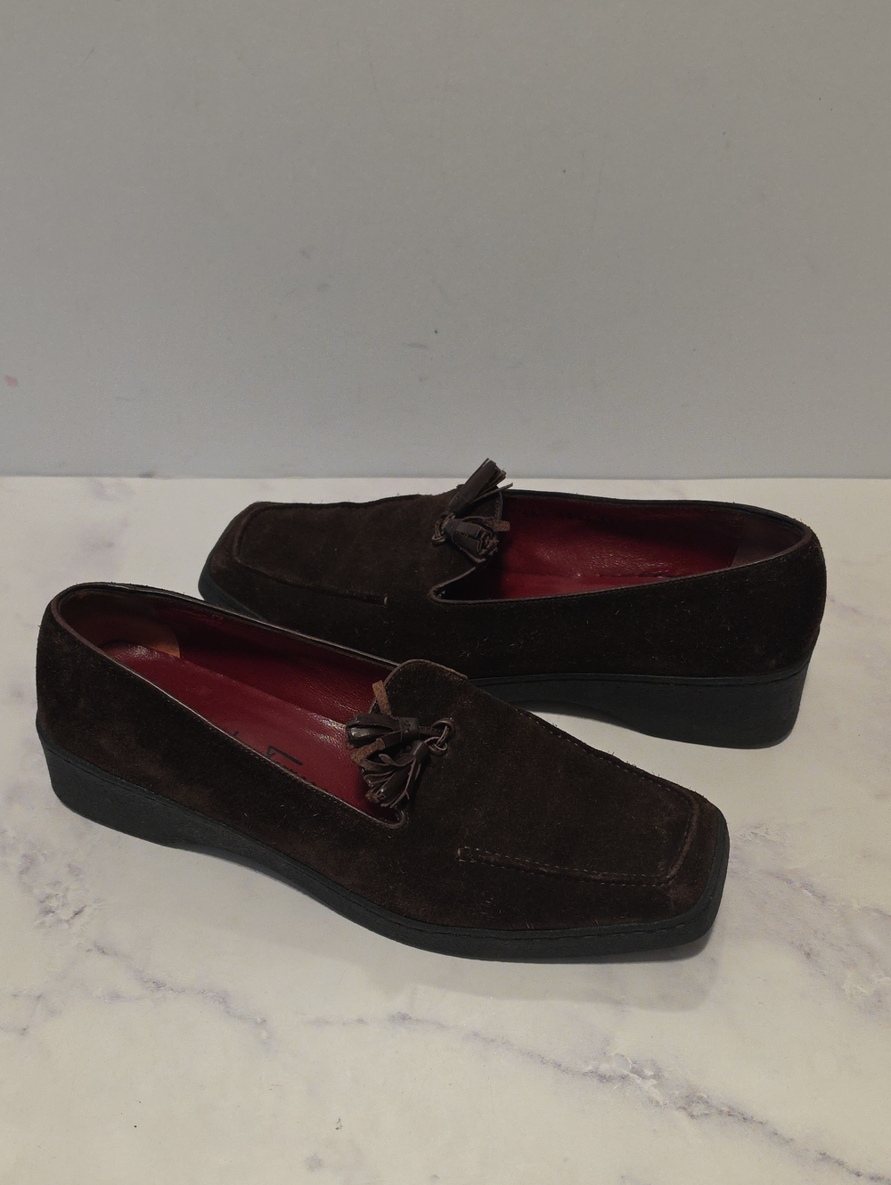 Salvadore Ferragamo Burgundy  Suede Tassel Loafers